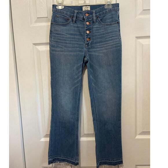 J Crew Billie Demi Boot Crop Raw Hem Button Fly Jeans Size 27/4 - Picture 1 of 9